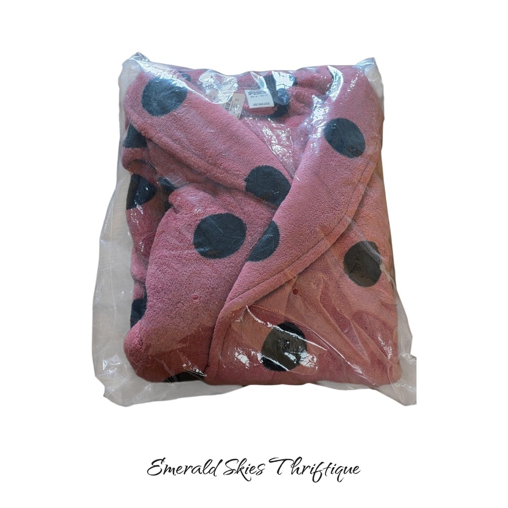 Victoria's Secret PINK Robe XS/S Pink Black Polka Dot Plush NWT free ship
